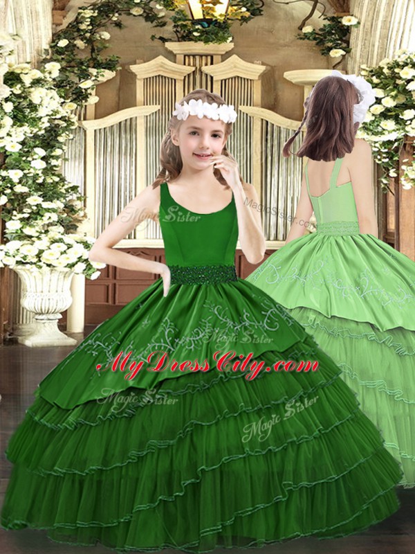 Dazzling Ball Gowns Quince Ball Gowns Green V-neck Organza Sleeveless Floor Length Lace Up