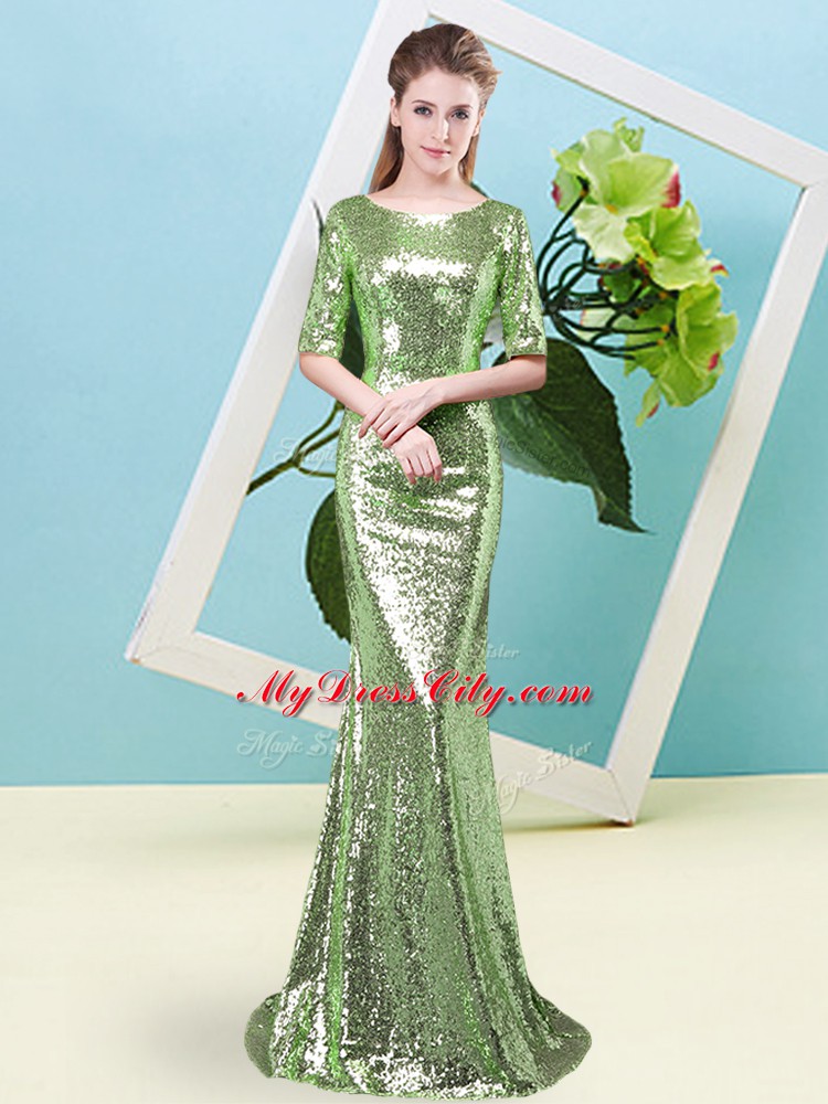 Glorious Zipper Scoop Sequins Dress for Prom Sequined Half Sleeves