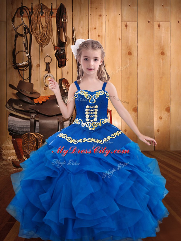 Excellent Sleeveless Lace Up Floor Length Embroidery and Ruffles Kids Formal Wear