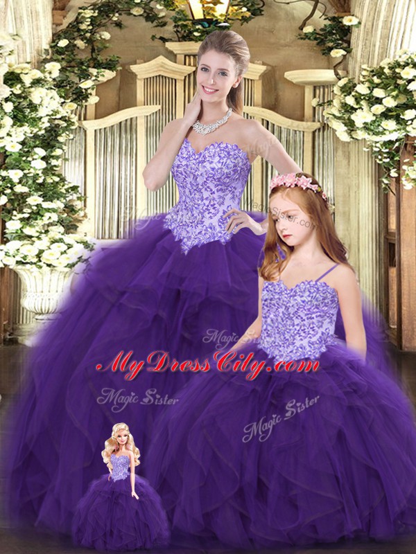 Exceptional Eggplant Purple Sleeveless Beading and Ruffles Floor Length Sweet 16 Quinceanera Dress