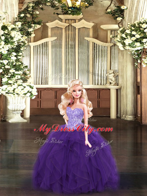 Exceptional Eggplant Purple Sleeveless Beading and Ruffles Floor Length Sweet 16 Quinceanera Dress