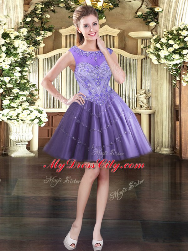 Super Lavender 15th Birthday Dress Military Ball and Sweet 16 and Quinceanera with Beading Scoop Sleeveless Zipper