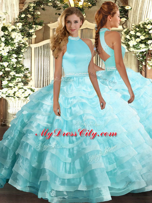 Charming Organza Sleeveless Floor Length Sweet 16 Dress and Beading and Ruffled Layers