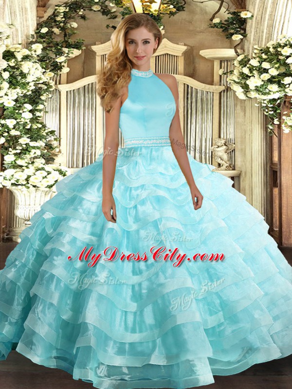 Charming Organza Sleeveless Floor Length Sweet 16 Dress and Beading and Ruffled Layers