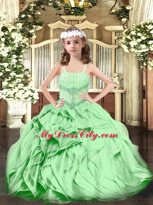 Sleeveless Beading and Ruffles Lace Up Little Girl Pageant Dress