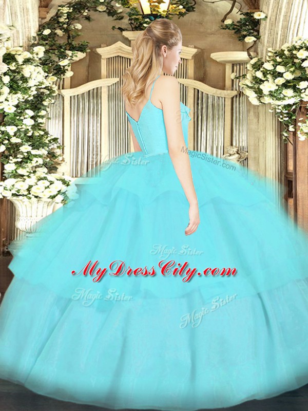 Sleeveless Floor Length Ruffled Layers Zipper Quinceanera Gown with Apple Green