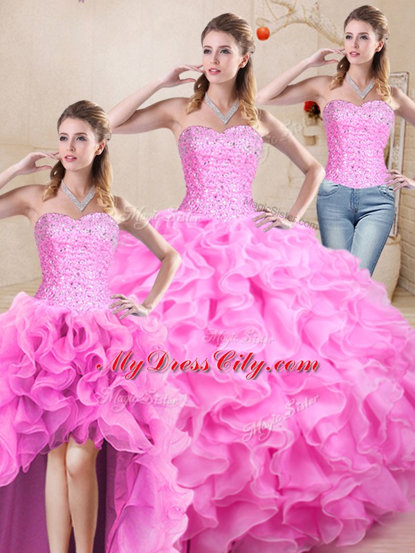 Enchanting Sleeveless Lace Up Floor Length Beading and Ruffles Vestidos de Quinceanera