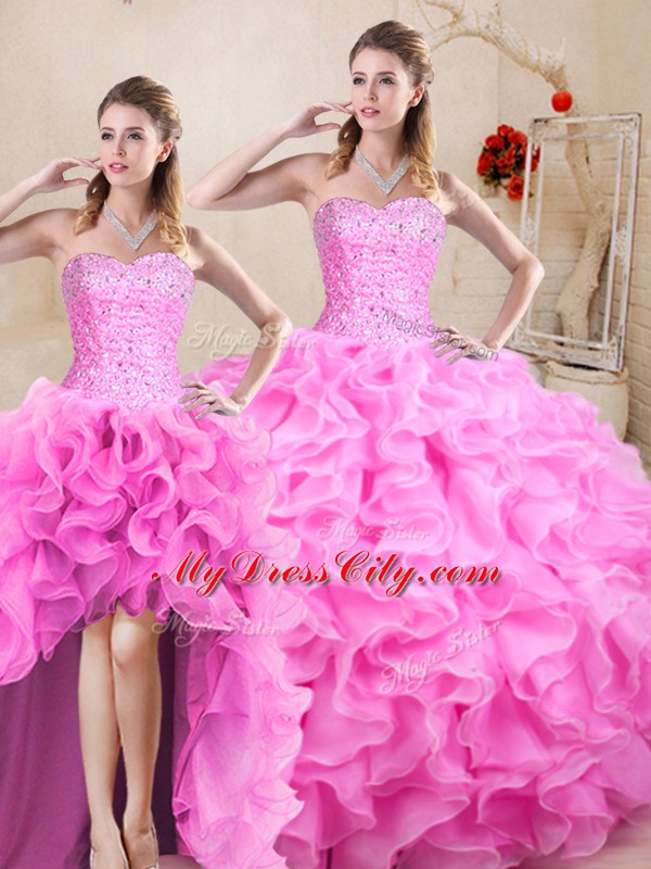 Enchanting Sleeveless Lace Up Floor Length Beading and Ruffles Vestidos de Quinceanera