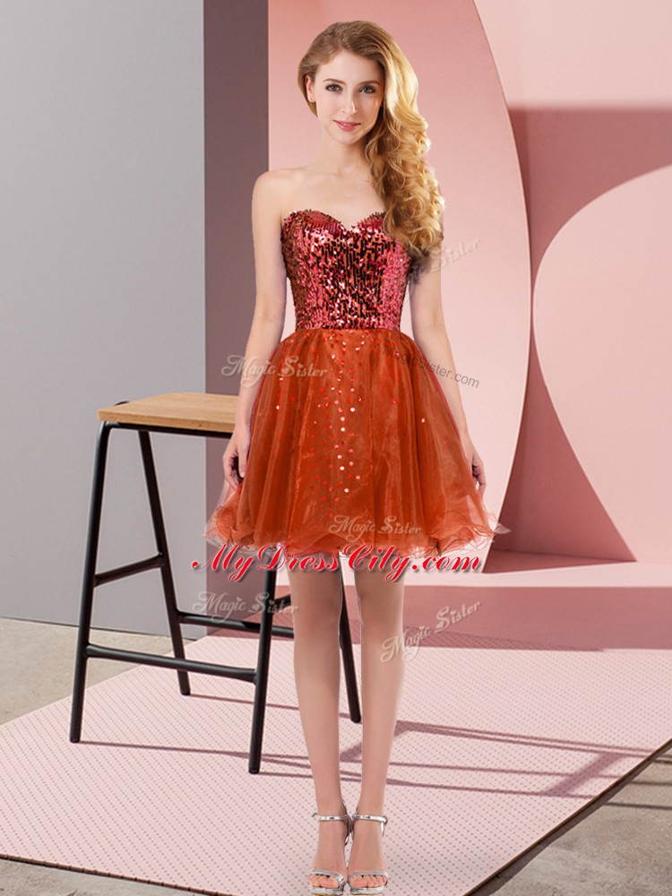 Classical Red Tulle Zipper Sweetheart Sleeveless Mini Length Sequins