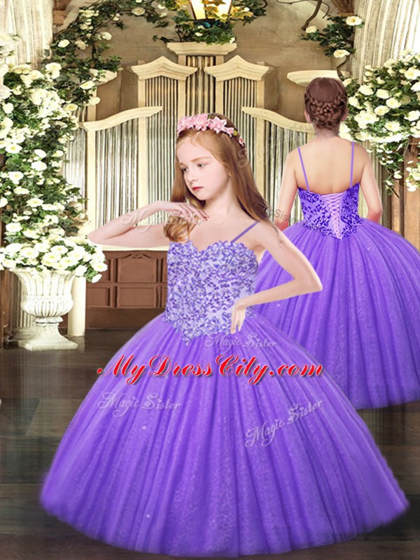 Elegant Eggplant Purple Ball Gowns Sweetheart Sleeveless Tulle Floor Length Lace Up Beading Sweet 16 Dress