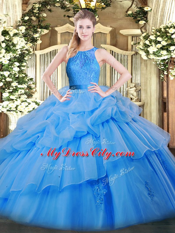 Organza Sleeveless Floor Length Vestidos de Quinceanera and Lace and Ruffled Layers