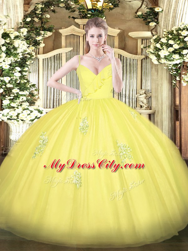 Floor Length Ball Gowns Sleeveless Yellow Quinceanera Dress Zipper