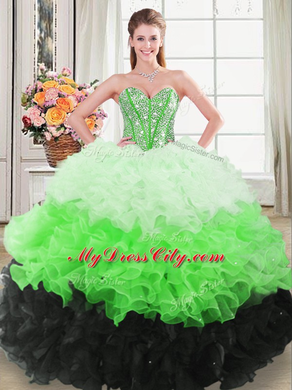 Multi-color Quinceanera Dresses Sweet 16 and Quinceanera with Beading and Ruffles Sweetheart Sleeveless Lace Up