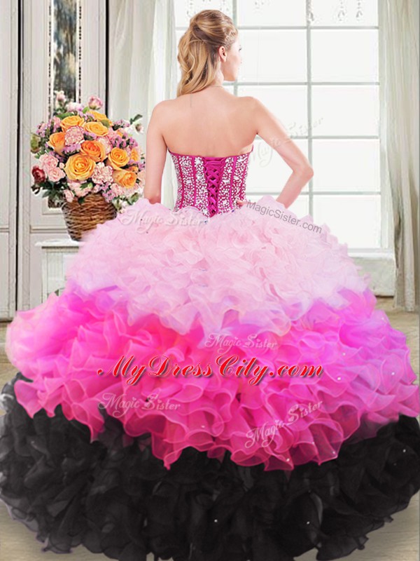 Multi-color Quinceanera Dresses Sweet 16 and Quinceanera with Beading and Ruffles Sweetheart Sleeveless Lace Up