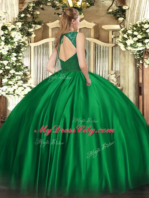 New Style Olive Green Sleeveless Beading and Lace Floor Length Quinceanera Dress