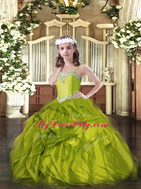 Sleeveless Beading and Ruffles Lace Up Girls Pageant Dresses