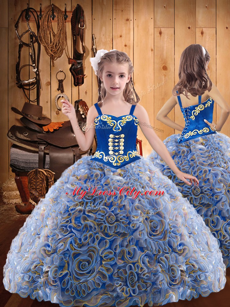 Admirable Multi-color Lace Up Pageant Gowns For Girls Embroidery and Ruffles Sleeveless Floor Length