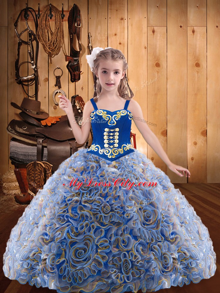 Admirable Multi-color Lace Up Pageant Gowns For Girls Embroidery and Ruffles Sleeveless Floor Length