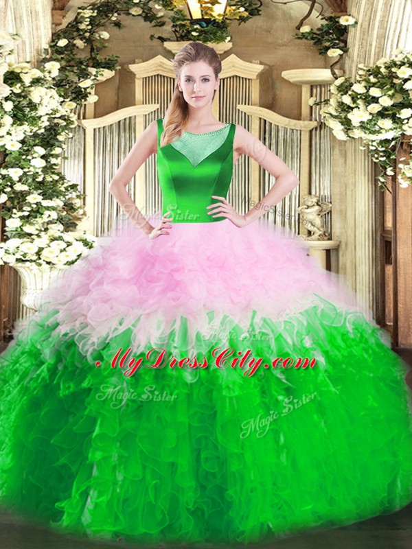 Classical Sleeveless Beading and Ruffles Side Zipper 15th Birthday Dress