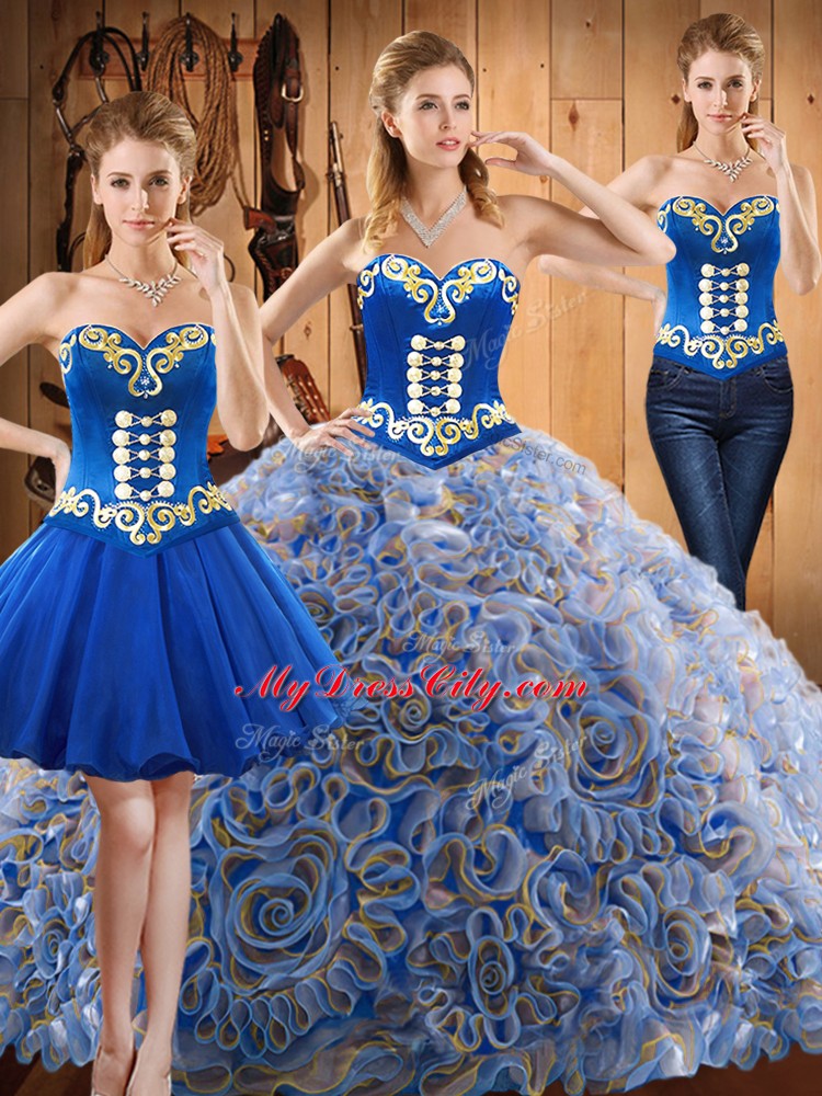 High End Embroidery 15th Birthday Dress Multi-color Lace Up Sleeveless With Train Sweep Train