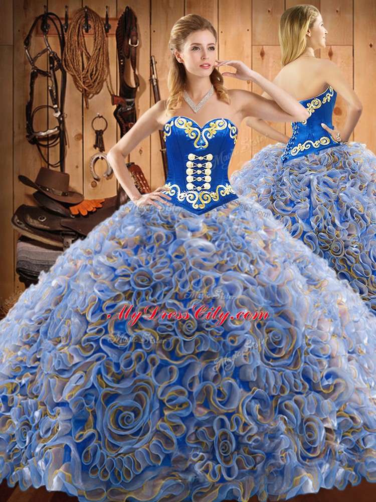 High End Embroidery 15th Birthday Dress Multi-color Lace Up Sleeveless With Train Sweep Train