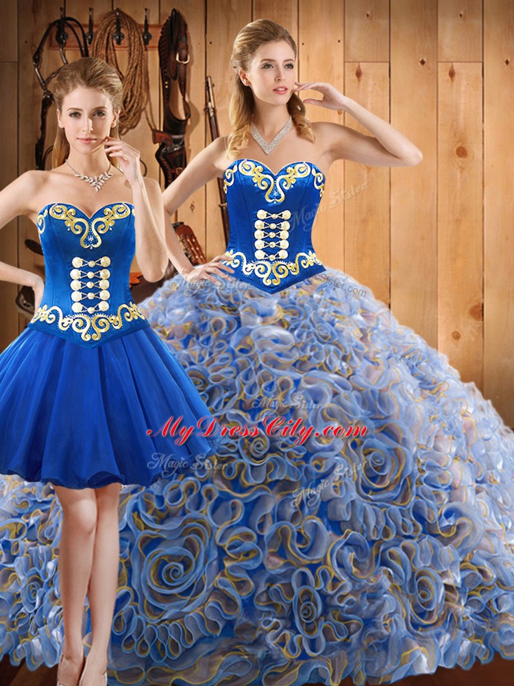 High End Embroidery 15th Birthday Dress Multi-color Lace Up Sleeveless With Train Sweep Train