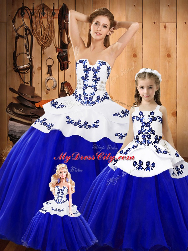 High Class Sleeveless Lace Up Floor Length Embroidery Quinceanera Dress