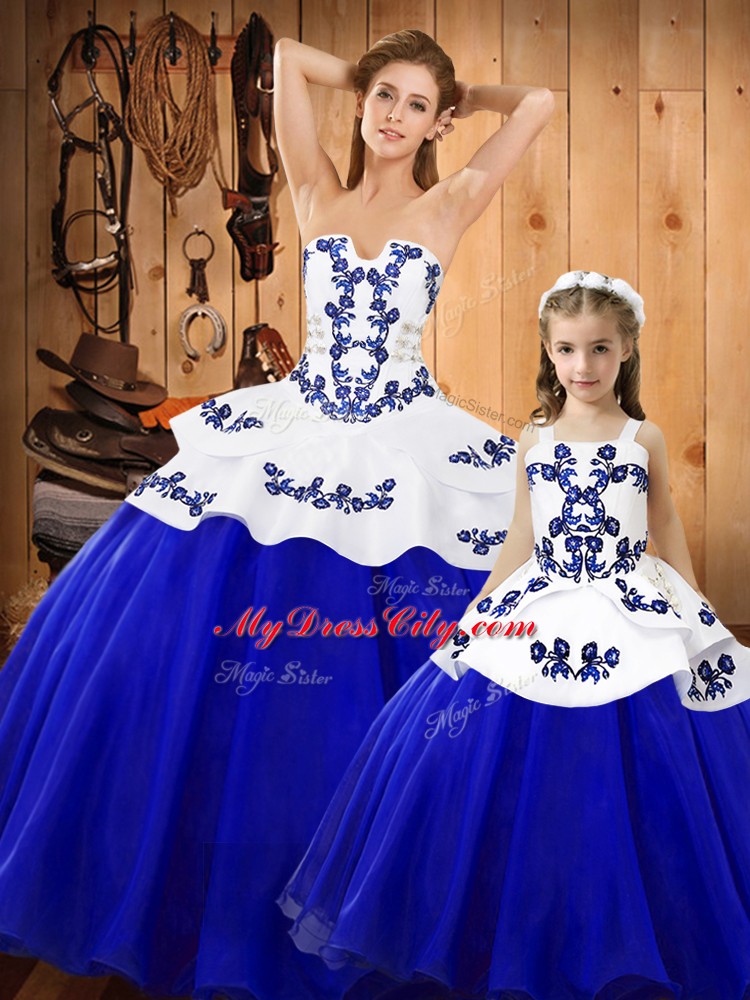 High Class Sleeveless Lace Up Floor Length Embroidery Quinceanera Dress