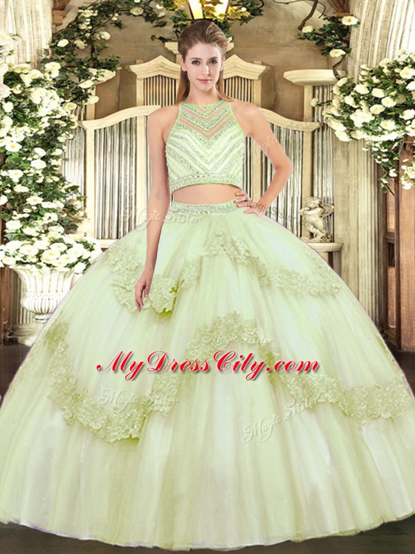 Sleeveless Beading and Appliques Zipper Quince Ball Gowns