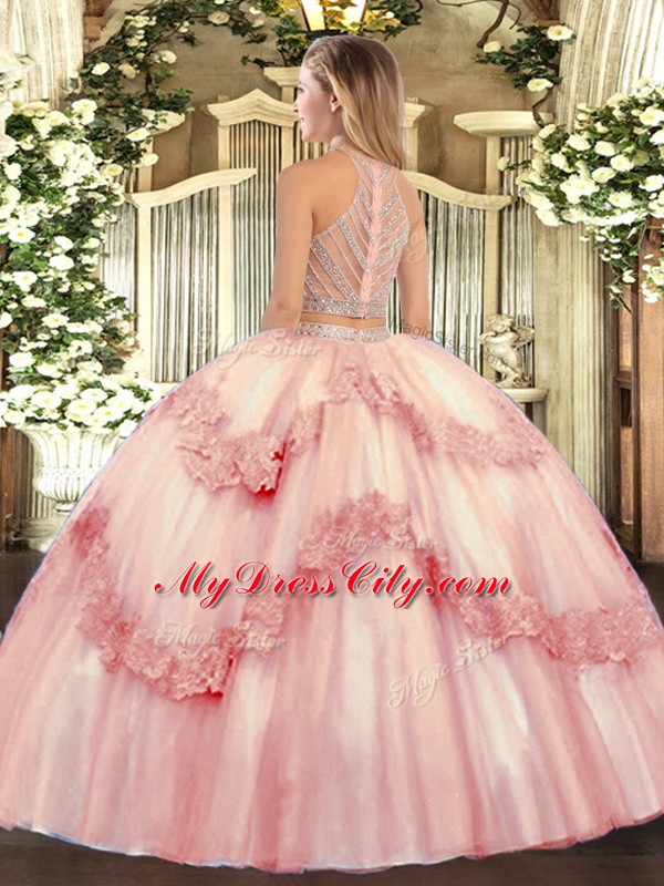 Sleeveless Beading and Appliques Zipper Quince Ball Gowns