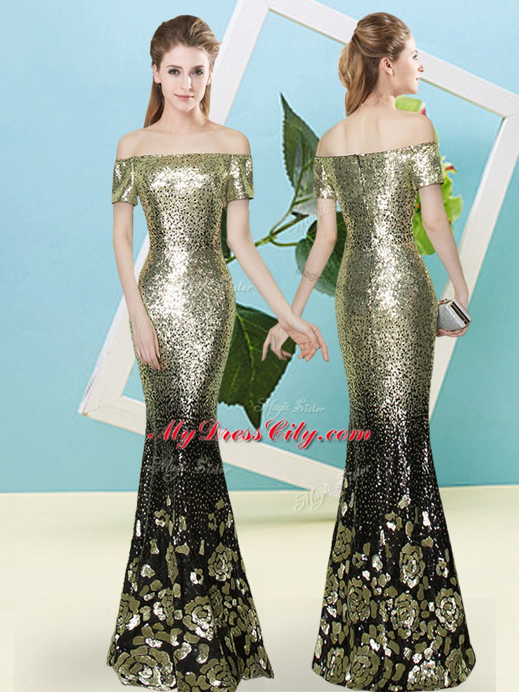 V-neck Short Sleeves Sequined Homecoming Dress Sequins Zipper