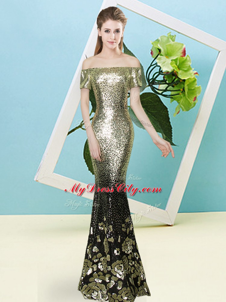 V-neck Short Sleeves Sequined Homecoming Dress Sequins Zipper