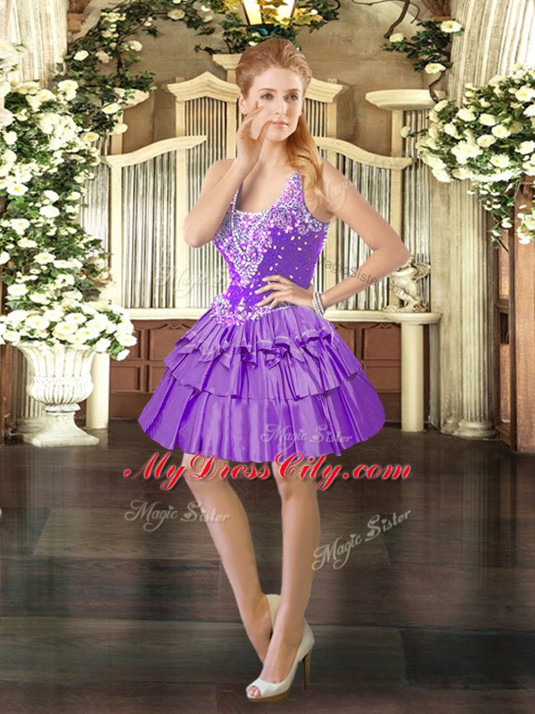 Eye-catching Beading and Ruffled Layers Prom Dress Lavender Lace Up Sleeveless Mini Length