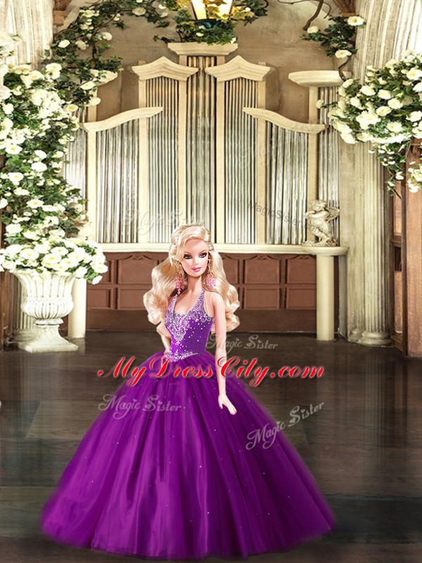 New Style Purple Vestidos de Quinceanera Military Ball and Sweet 16 and Quinceanera with Beading Straps Sleeveless Lace Up