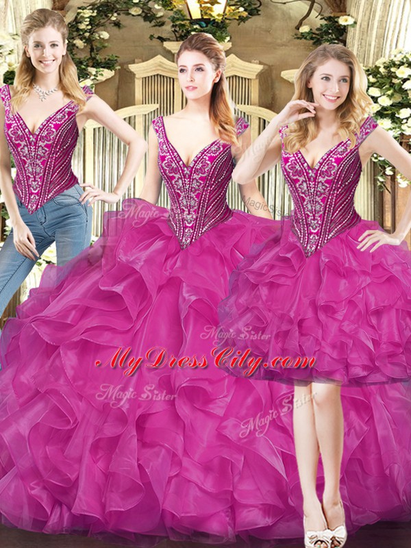 Sleeveless Beading and Ruffles Lace Up Sweet 16 Dress