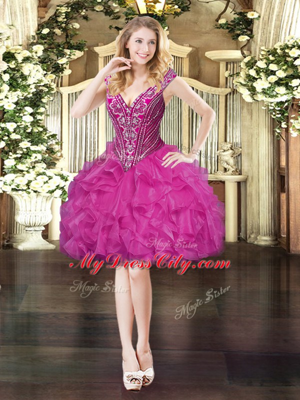 Sleeveless Beading and Ruffles Lace Up Sweet 16 Dress