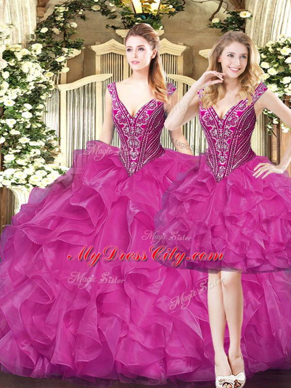 Sleeveless Beading and Ruffles Lace Up Sweet 16 Dress