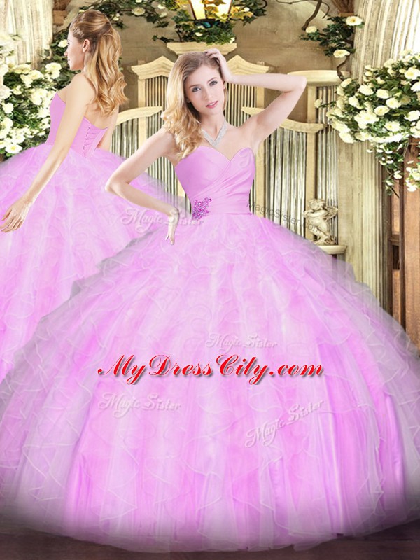 Charming Sweetheart Sleeveless Lace Up 15th Birthday Dress Lilac Organza