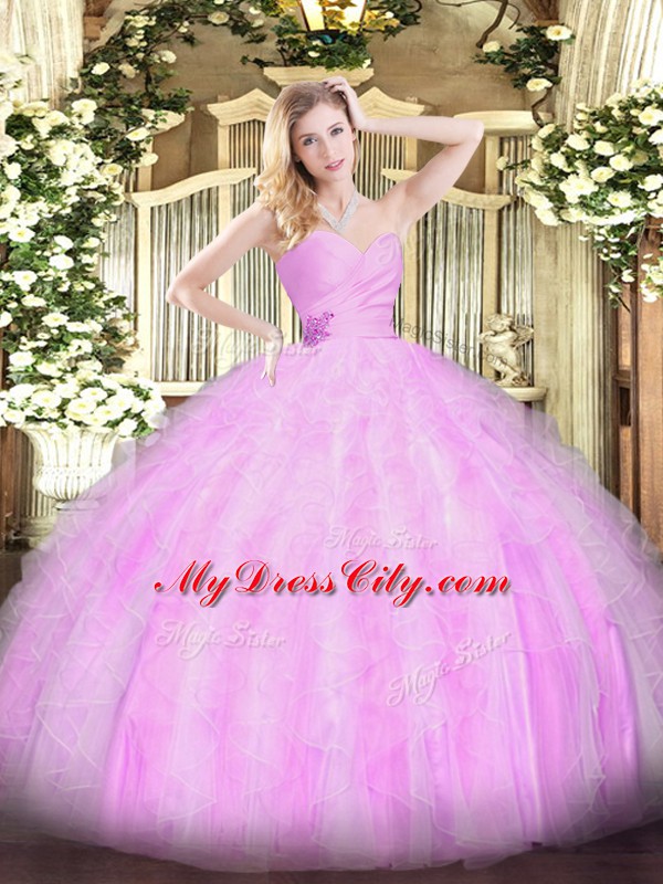 Charming Sweetheart Sleeveless Lace Up 15th Birthday Dress Lilac Organza