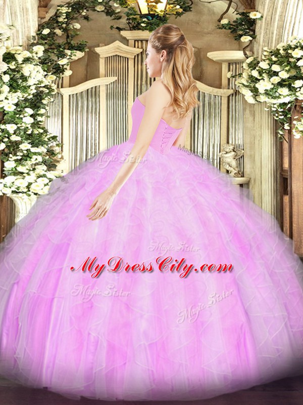 Charming Sweetheart Sleeveless Lace Up 15th Birthday Dress Lilac Organza