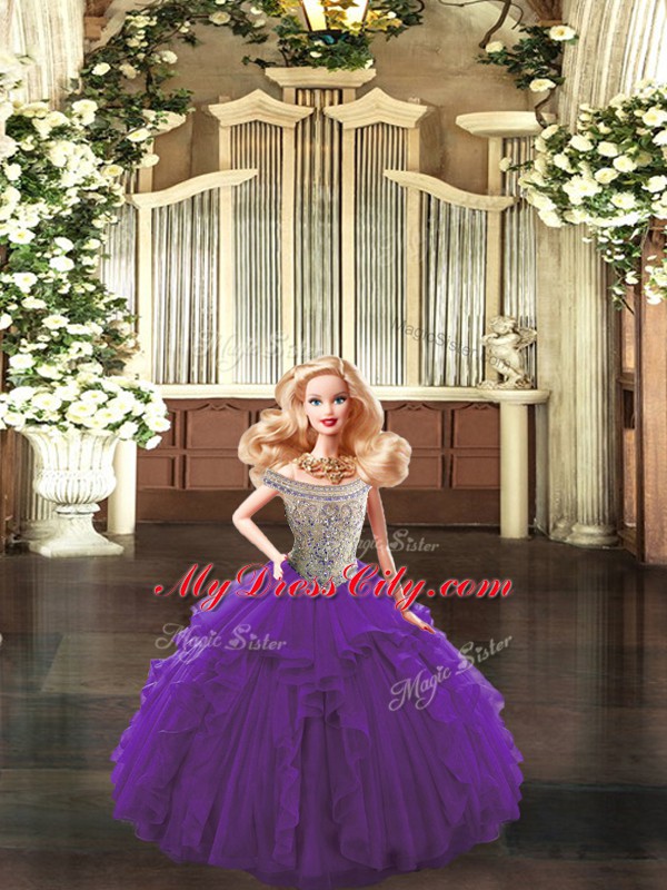 Ideal Ball Gowns Sweet 16 Quinceanera Dress Purple Bateau Tulle Sleeveless Floor Length Lace Up