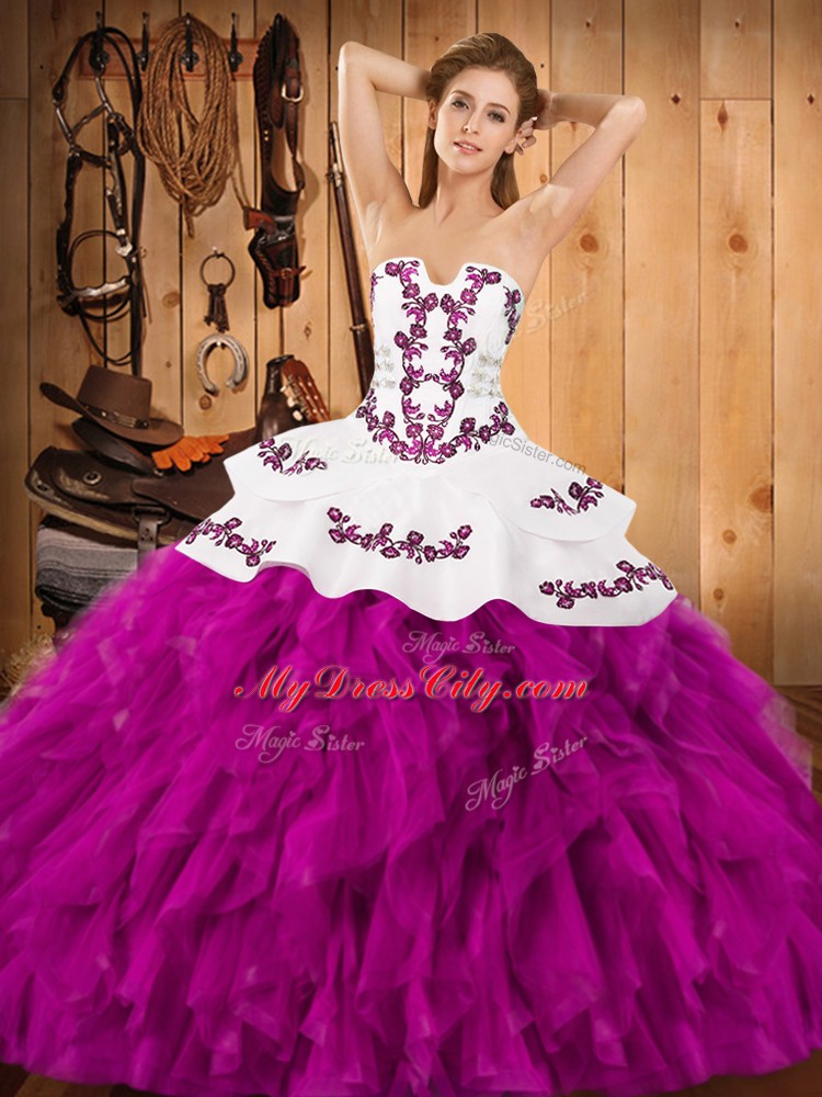 Floor Length Ball Gowns Sleeveless Fuchsia Ball Gown Prom Dress Lace Up