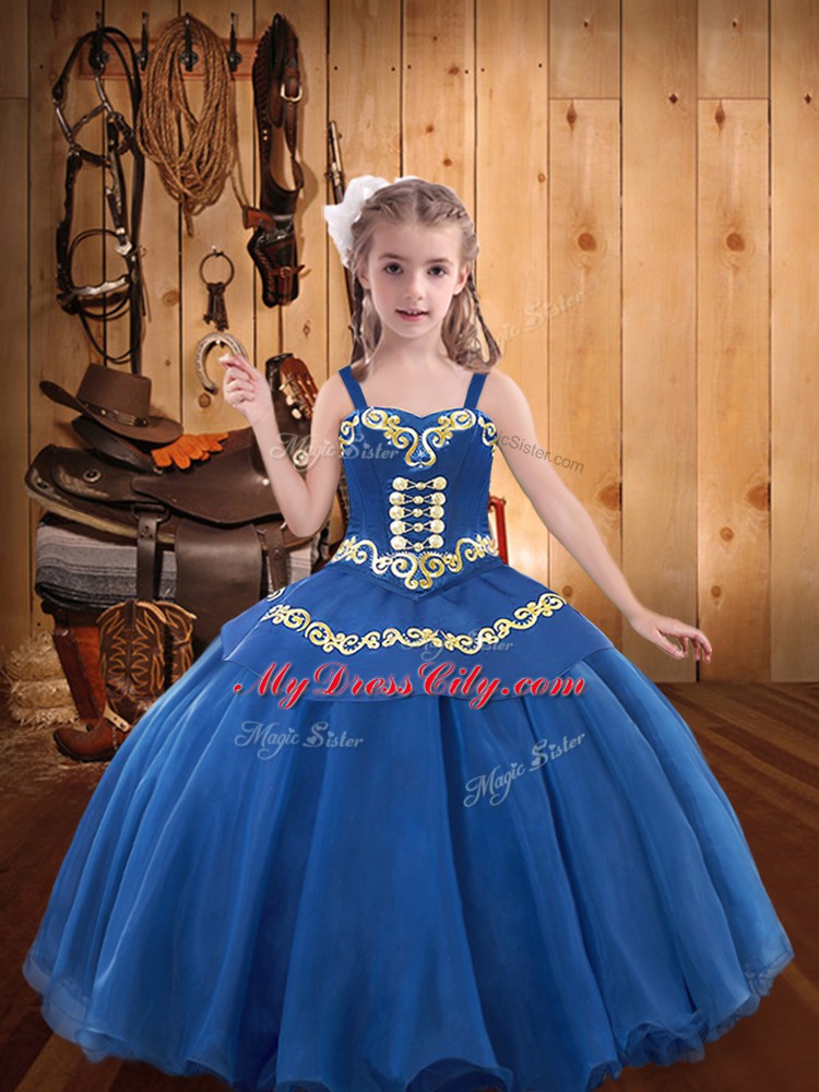 Graceful Sleeveless Beading and Embroidery and Ruffles Lace Up Girls Pageant Dresses