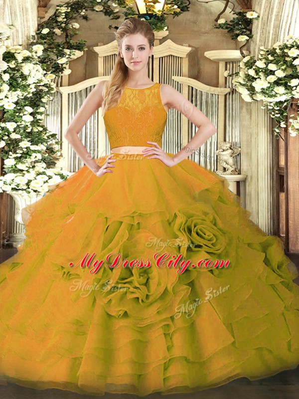 Inexpensive Olive Green Ball Gowns Scoop Sleeveless Tulle Floor Length Zipper Ruffles Sweet 16 Dress