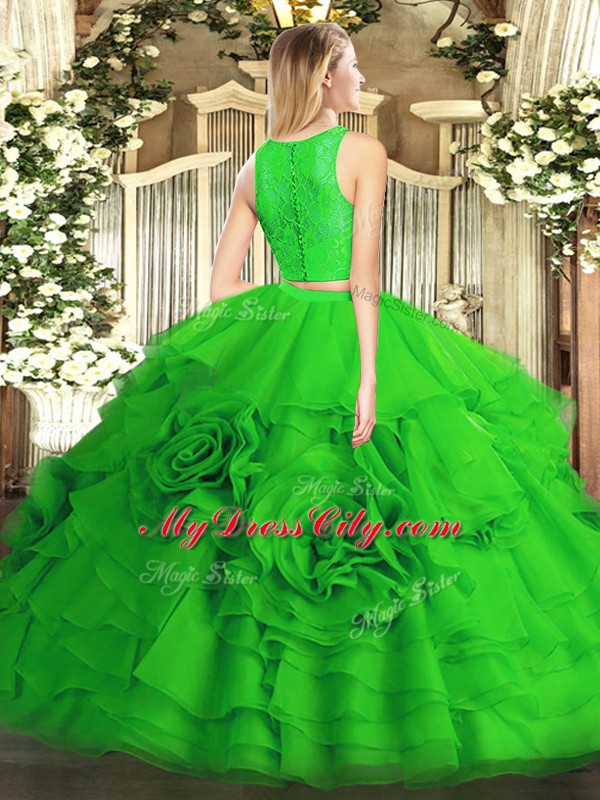 Inexpensive Olive Green Ball Gowns Scoop Sleeveless Tulle Floor Length Zipper Ruffles Sweet 16 Dress