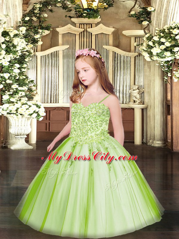 Elegant Sleeveless Appliques Lace Up Little Girl Pageant Gowns