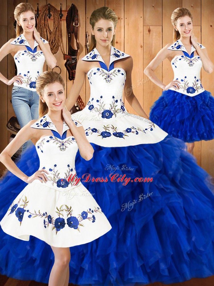 High Class Sleeveless Lace Up Floor Length Embroidery and Ruffles Quinceanera Dress