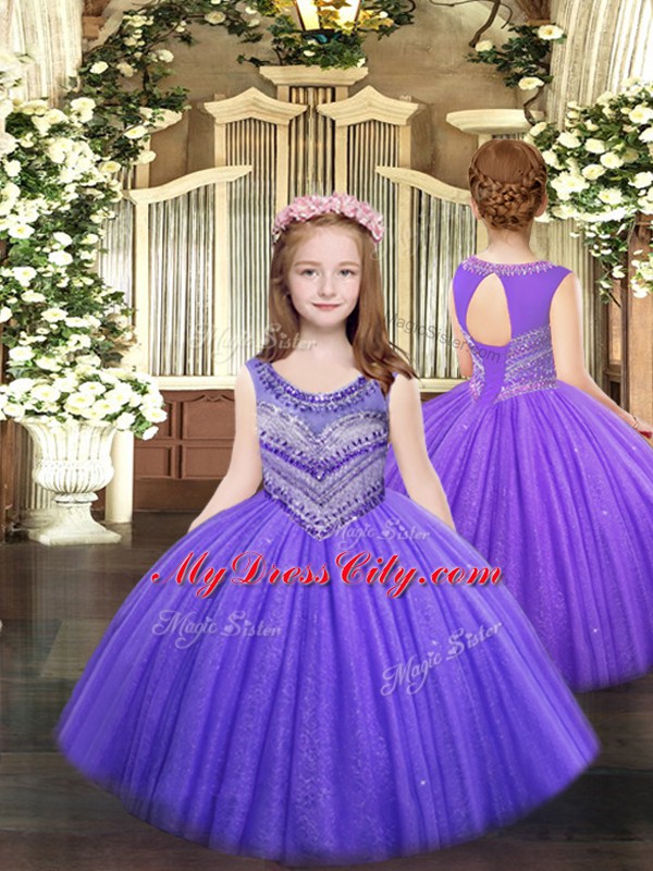 High Quality Eggplant Purple Sleeveless Floor Length Beading Lace Up Quinceanera Gowns