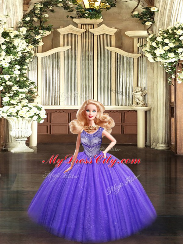 High Quality Eggplant Purple Sleeveless Floor Length Beading Lace Up Quinceanera Gowns