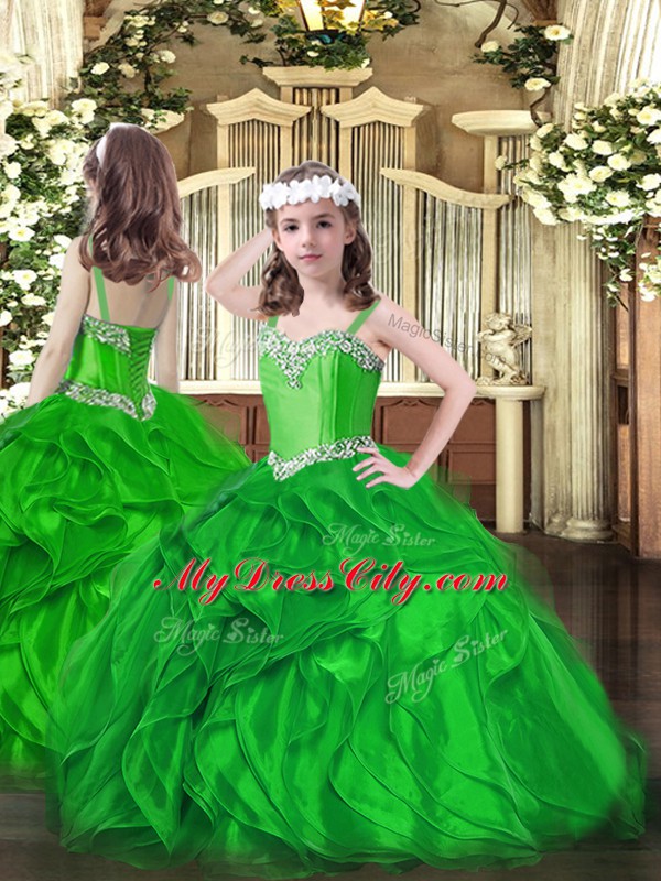 Green Ball Gowns Organza Sweetheart Sleeveless Beading and Ruffles Floor Length Lace Up Quinceanera Dresses